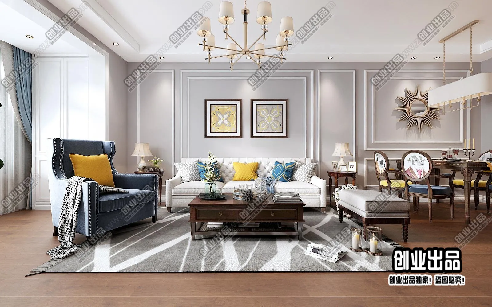 Living Room 3D Interior Scene – American Style – 019