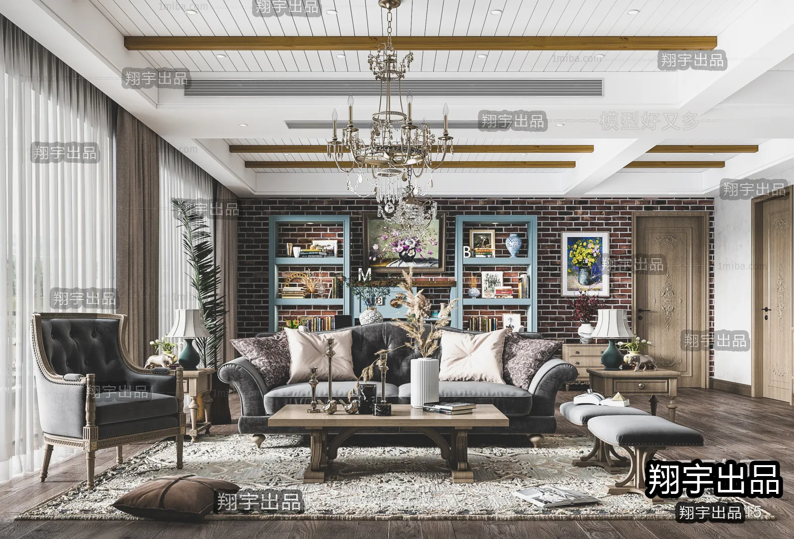 Living Room 3D Interior Scene – American Style – 020