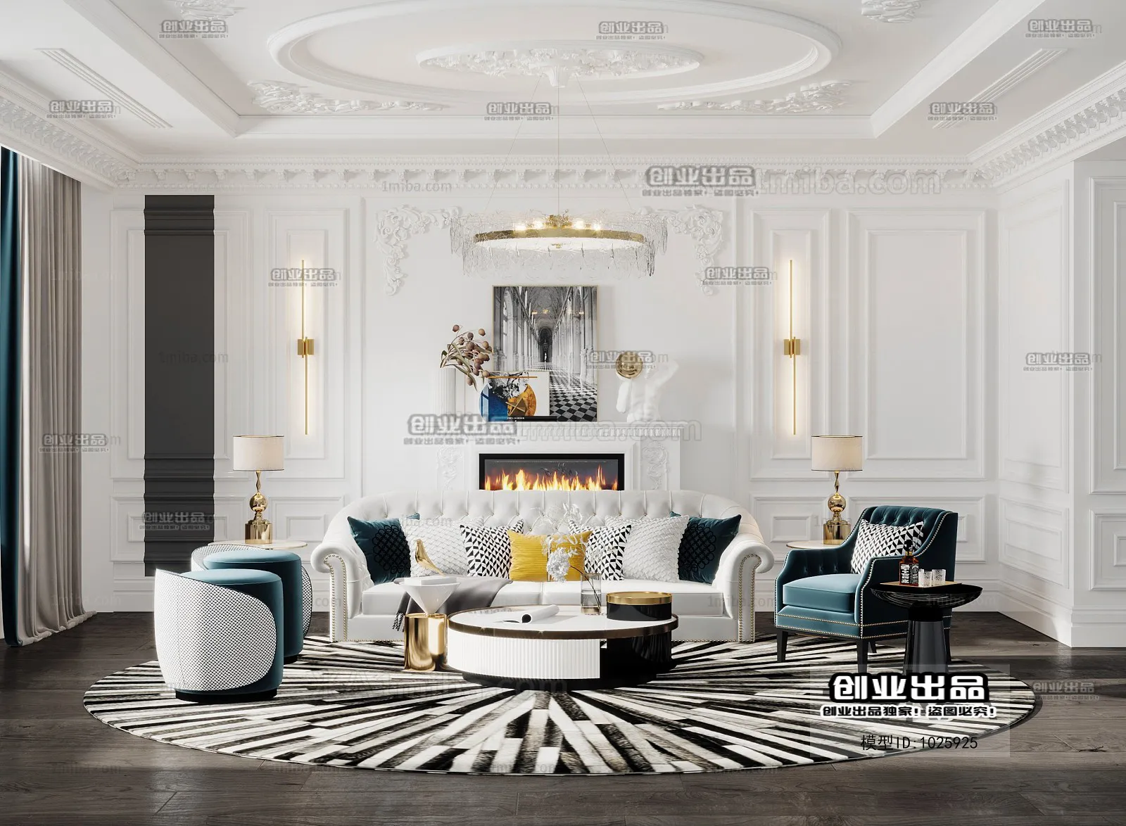 Living Room 3D Interior Scene – American Style – 021