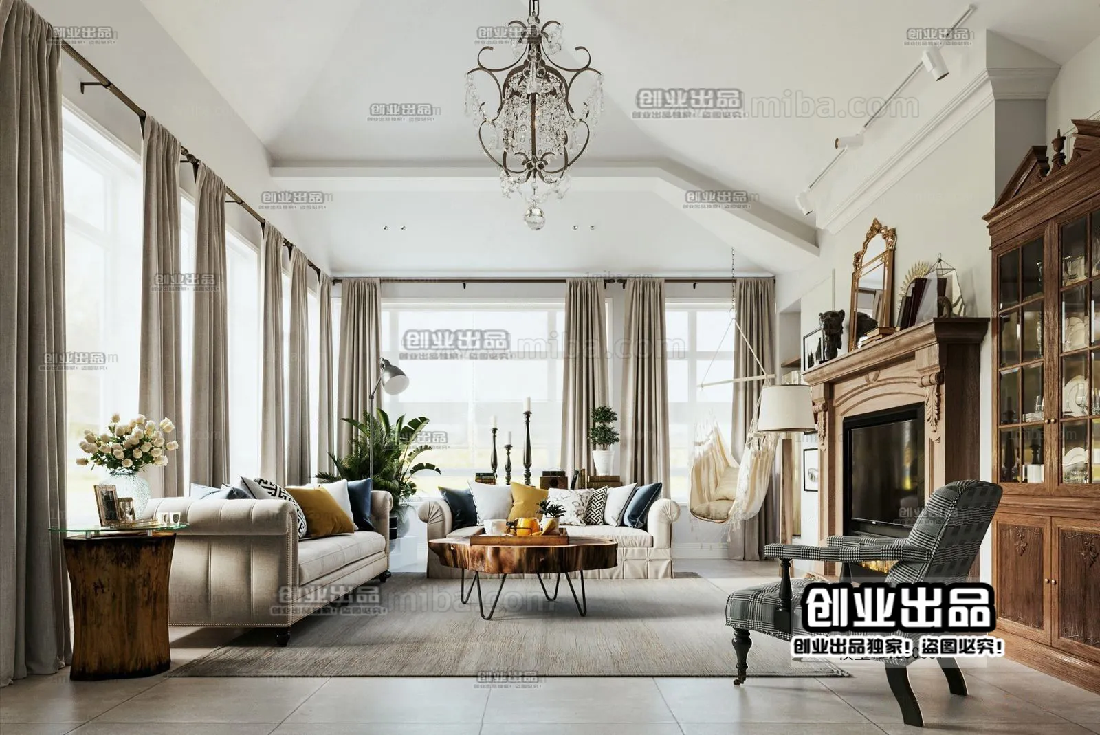 Living Room 3D Interior Scene – American Style – 024