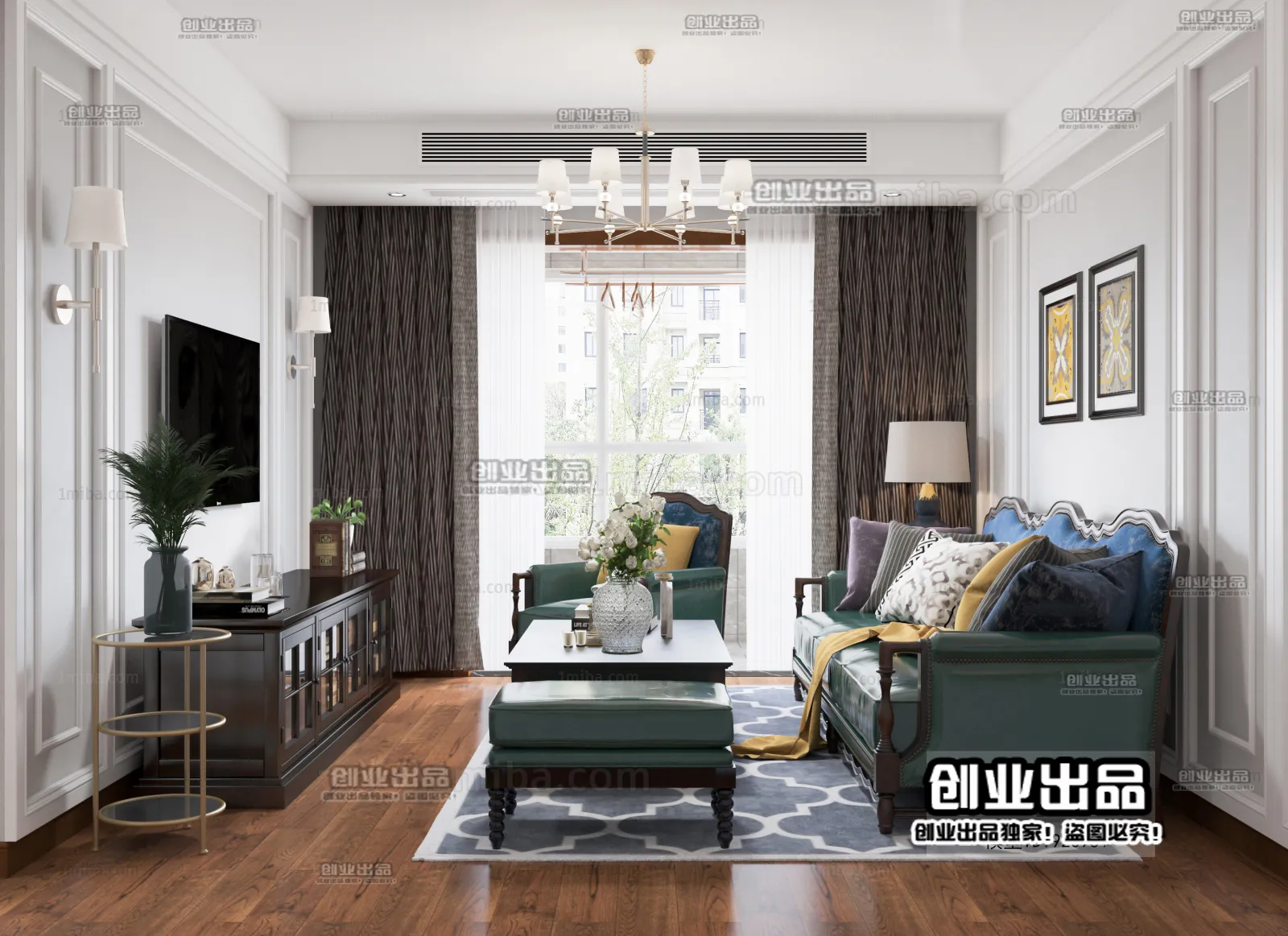 Living Room 3D Interior Scene – American Style – 025