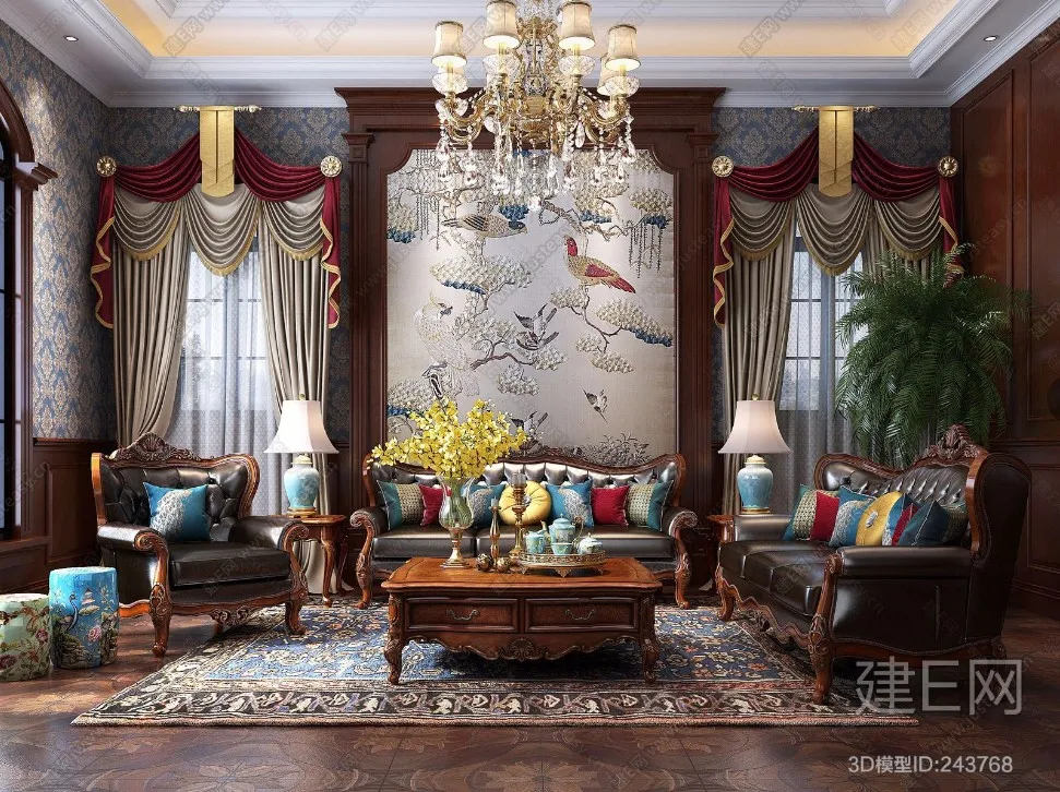 Living Room 3D Interior Scene – American Style – 031