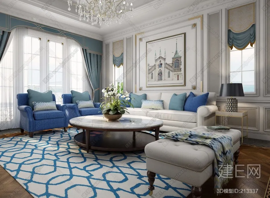 Living Room 3D Interior Scene – American Style – 035