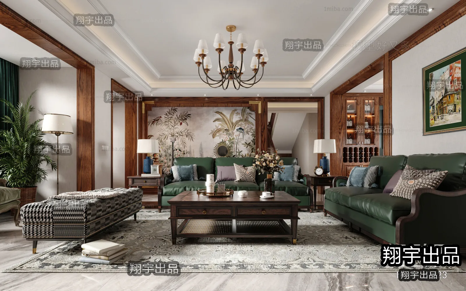 Living Room 3D Interior Scene – American Style – 040