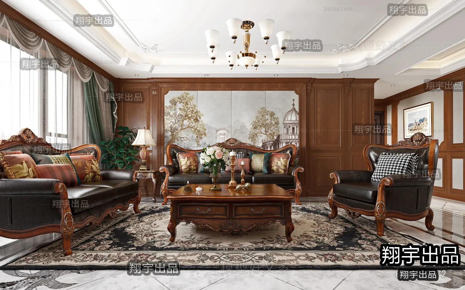 Living Room 3D Interior Scene – American Style – 043