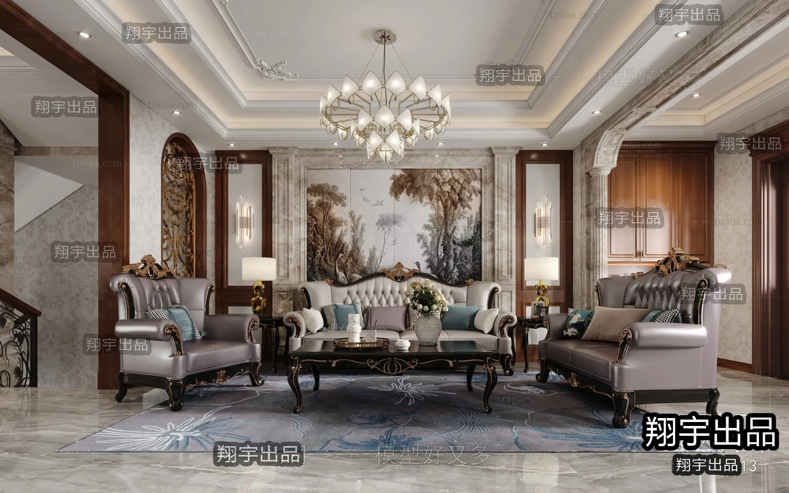 Living Room 3D Interior Scene – European Style – 001