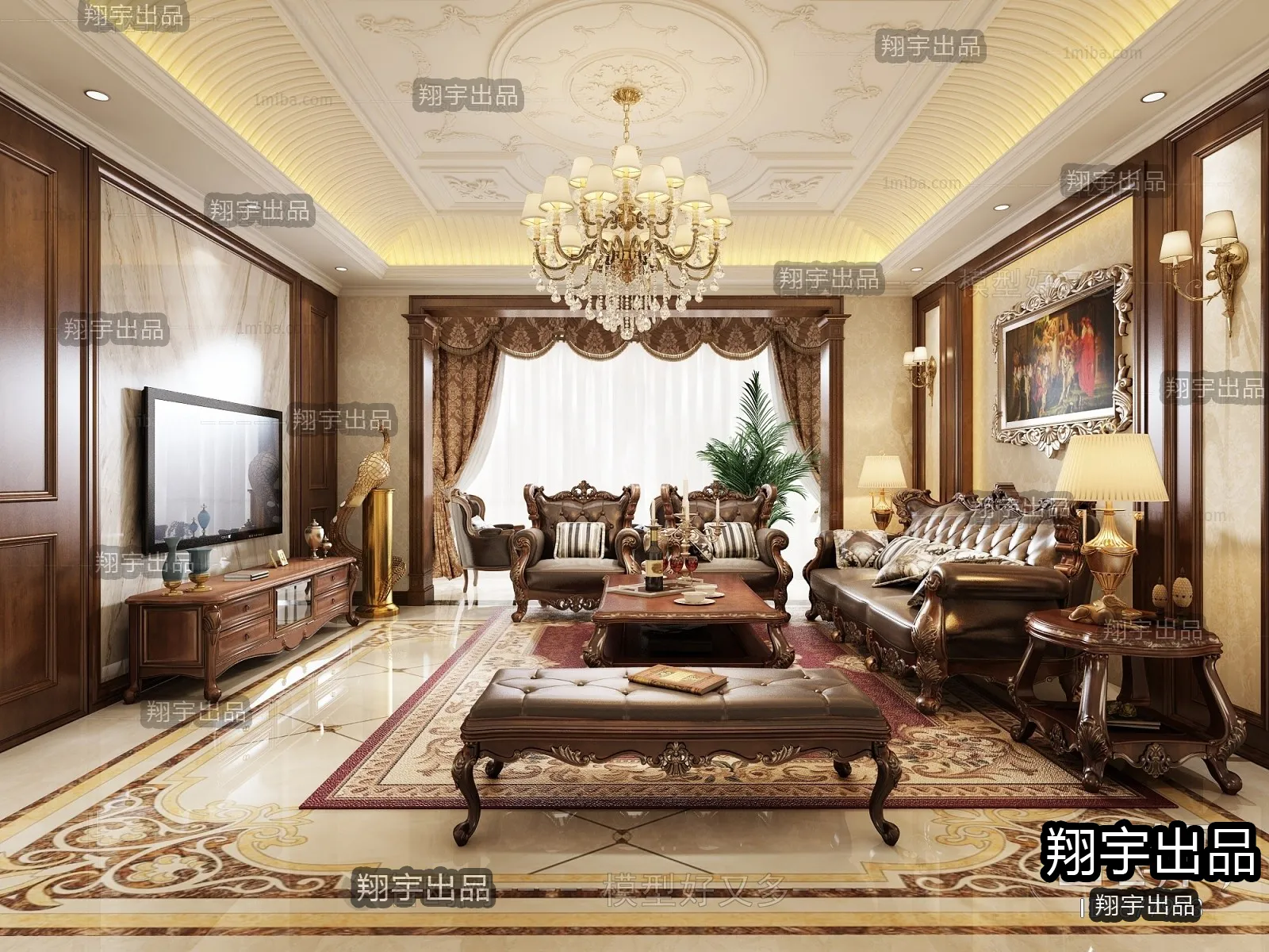 Living Room 3D Interior Scene – European Style – 002