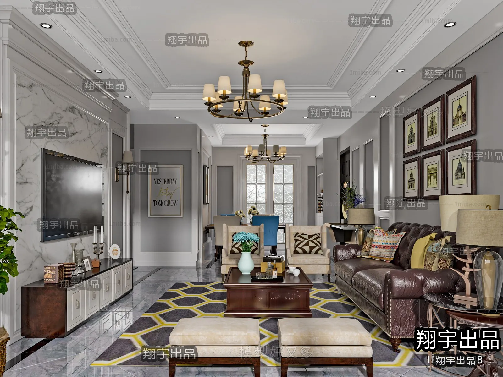 Living Room 3D Interior Scene – European Style – 004