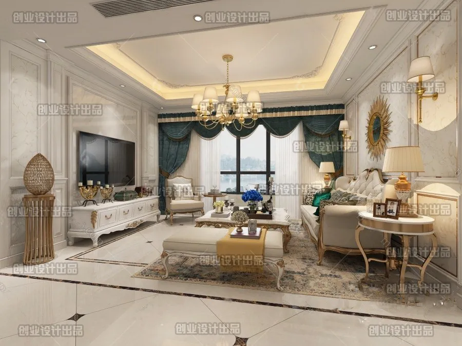 Living Room 3D Interior Scene – European Style – 008