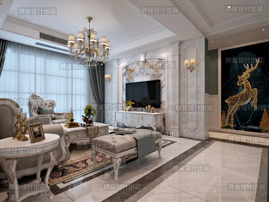 Living Room 3D Interior Scene – European Style – 011