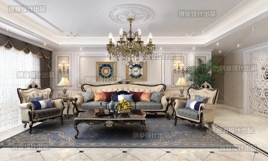 Living Room 3D Interior Scene – European Style – 014