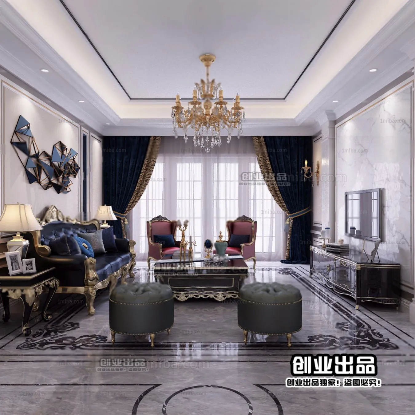 Living Room 3D Interior Scene – European Style – 015