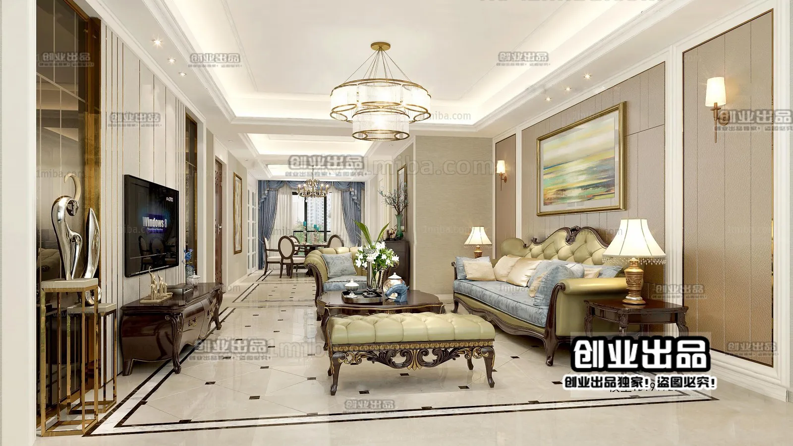 Living Room 3D Interior Scene – European Style – 016