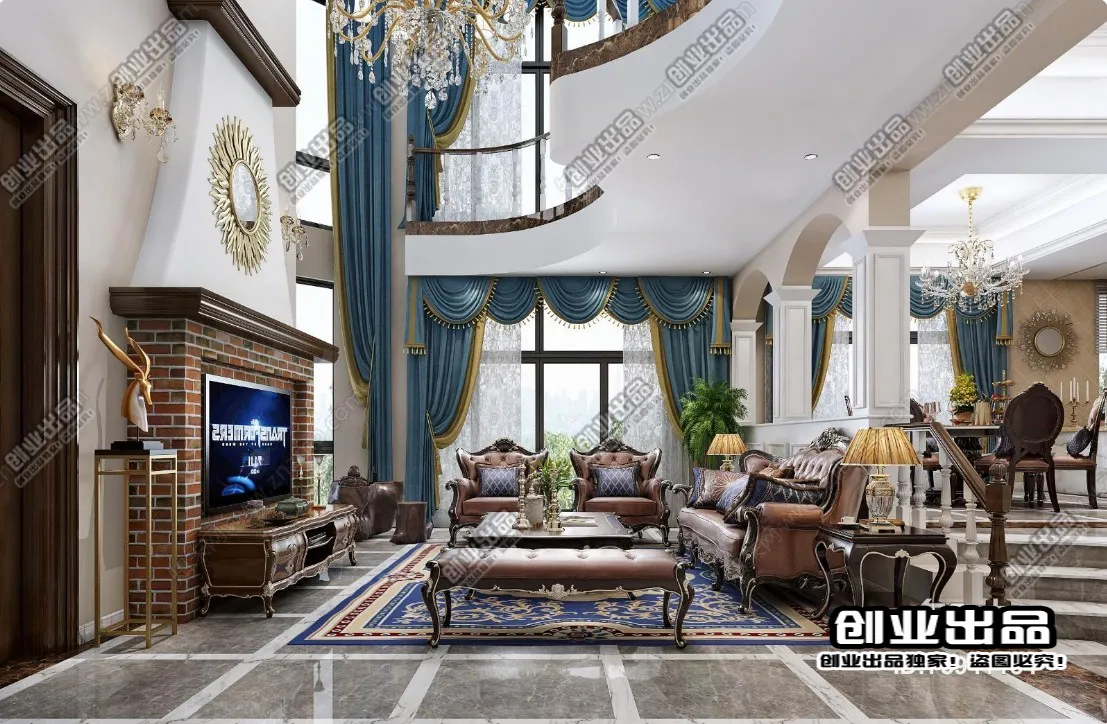 Living Room 3D Interior Scene – European Style – 019