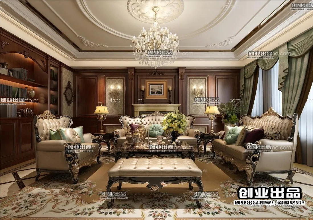 Living Room 3D Interior Scene – European Style – 020