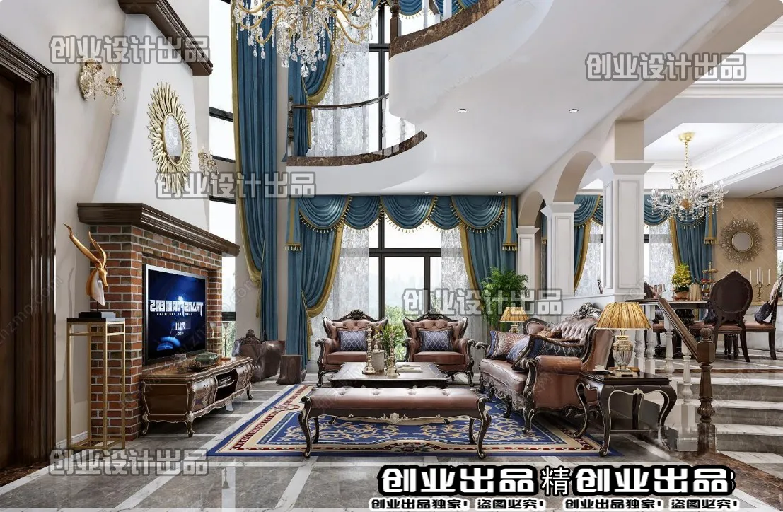 Living Room 3D Interior Scene – European Style – 021