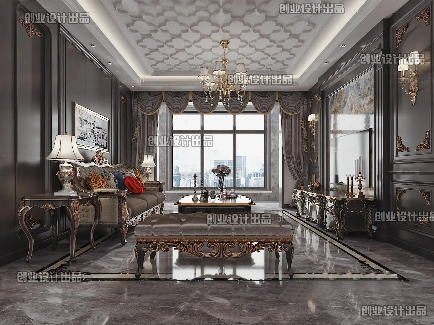 Living Room 3D Interior Scene – European Style – 022