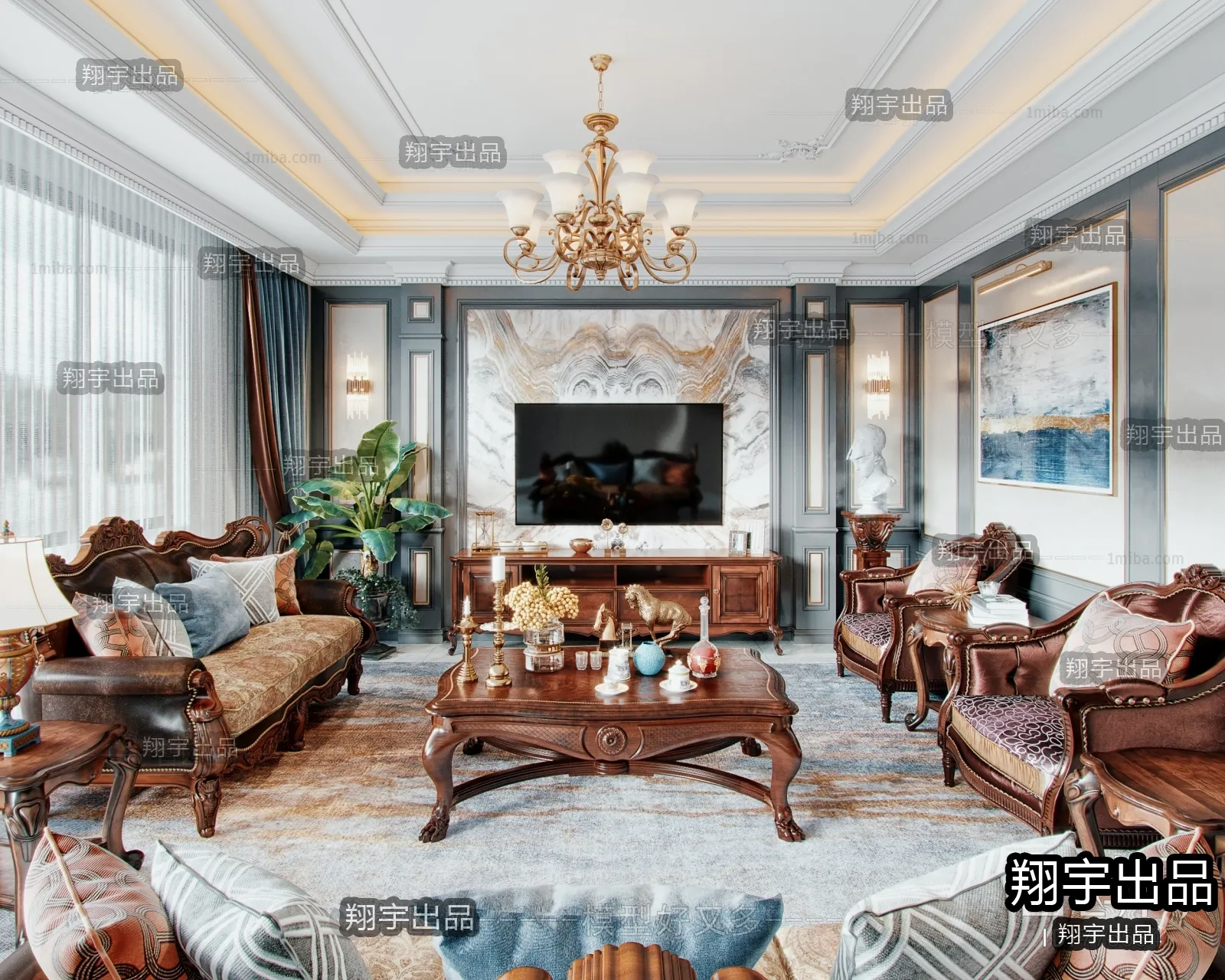 Living Room 3D Interior Scene – European Style – 023