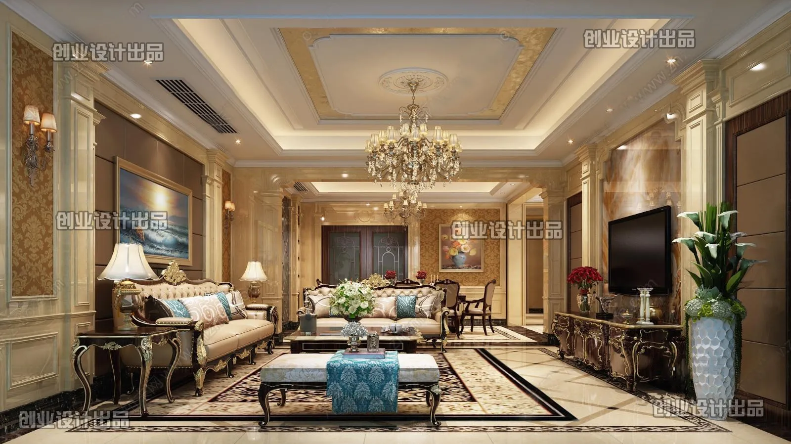 Living Room 3D Interior Scene – European Style – 024