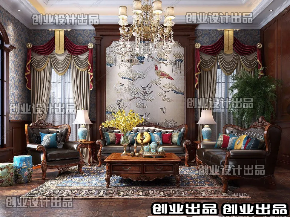 Living Room 3D Interior Scene – European Style – 027