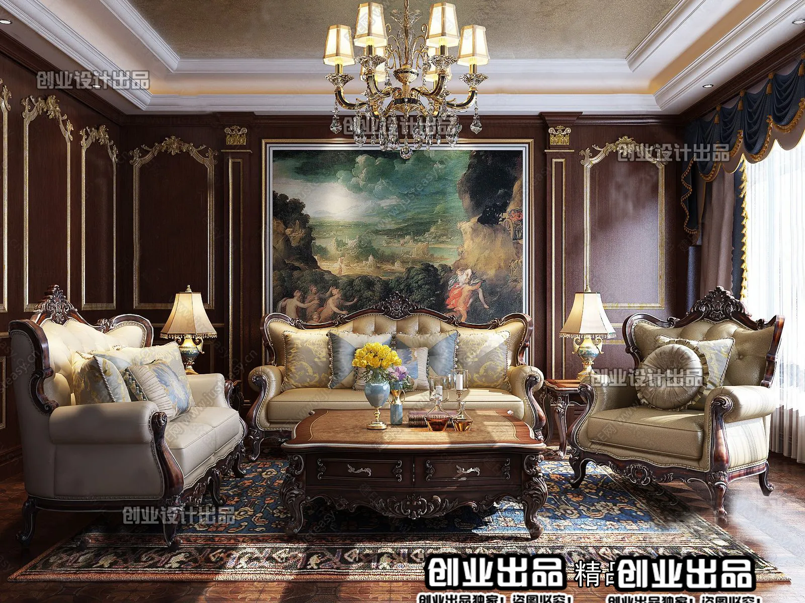 Living Room 3D Interior Scene – European Style – 029