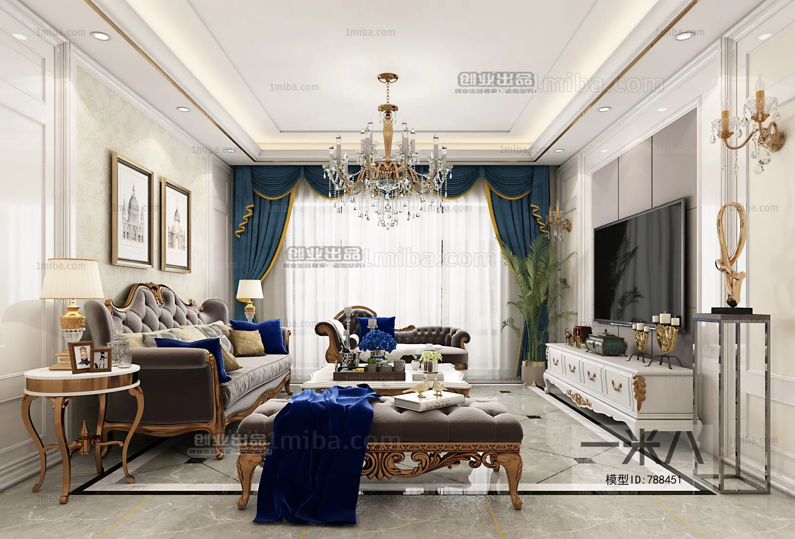 Living Room 3D Interior Scene – European Style – 032