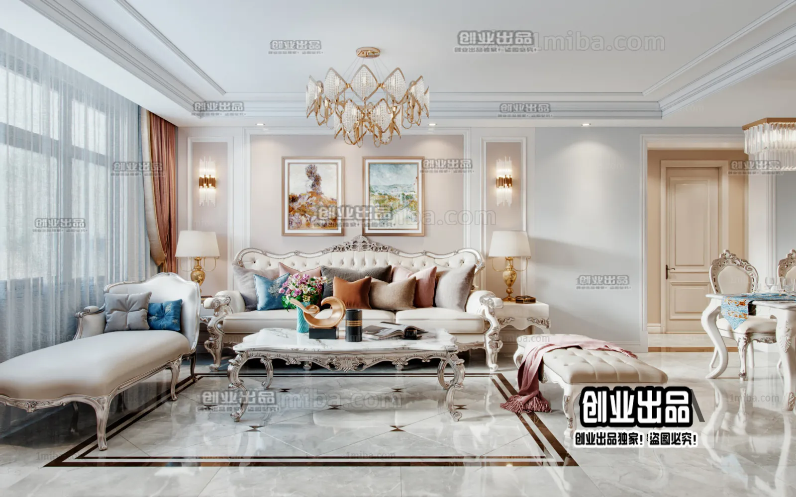 Living Room 3D Interior Scene – European Style – 033