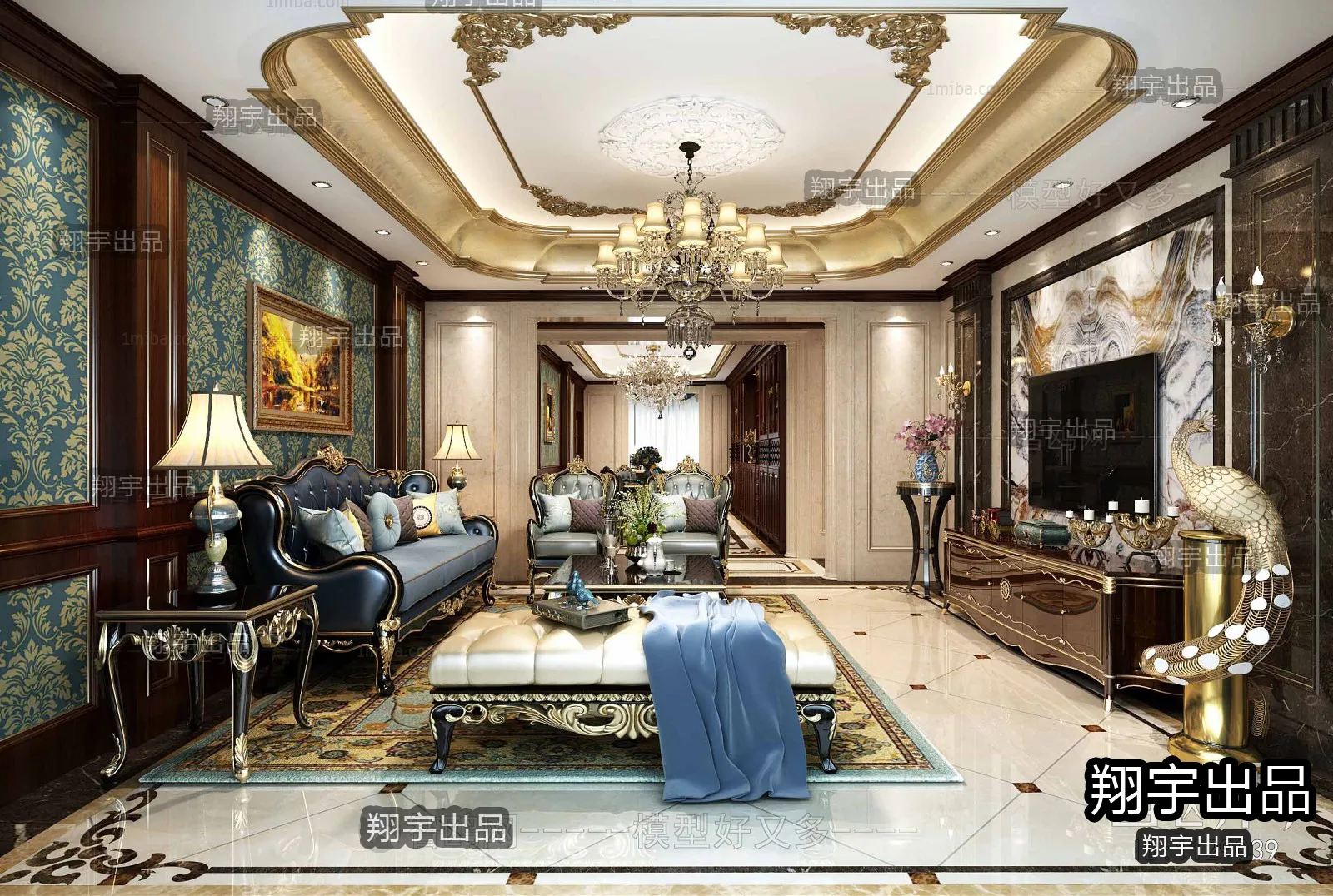 Living Room 3D Interior Scene – European Style – 034