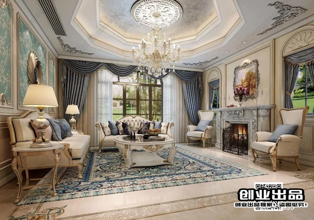 Living Room 3D Interior Scene – European Style – 036