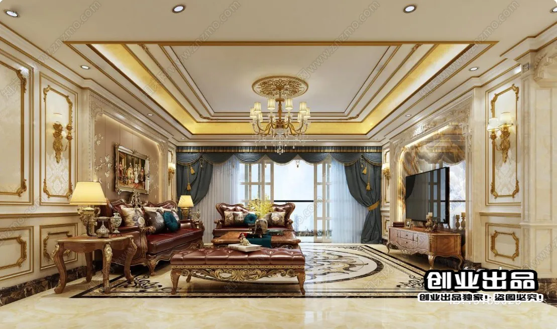 Living Room 3D Interior Scene – European Style – 037