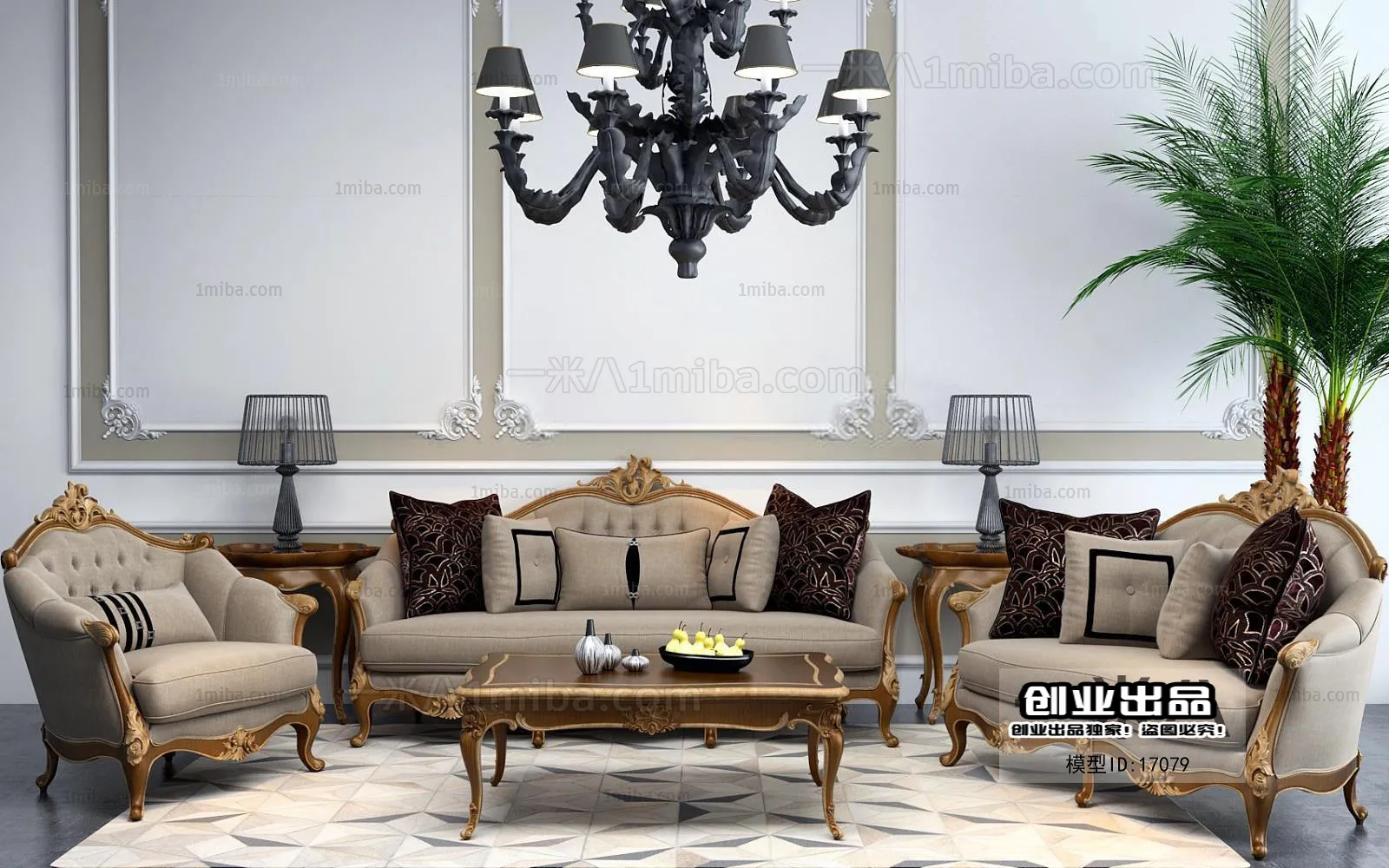 Living Room 3D Interior Scene – European Style – 038