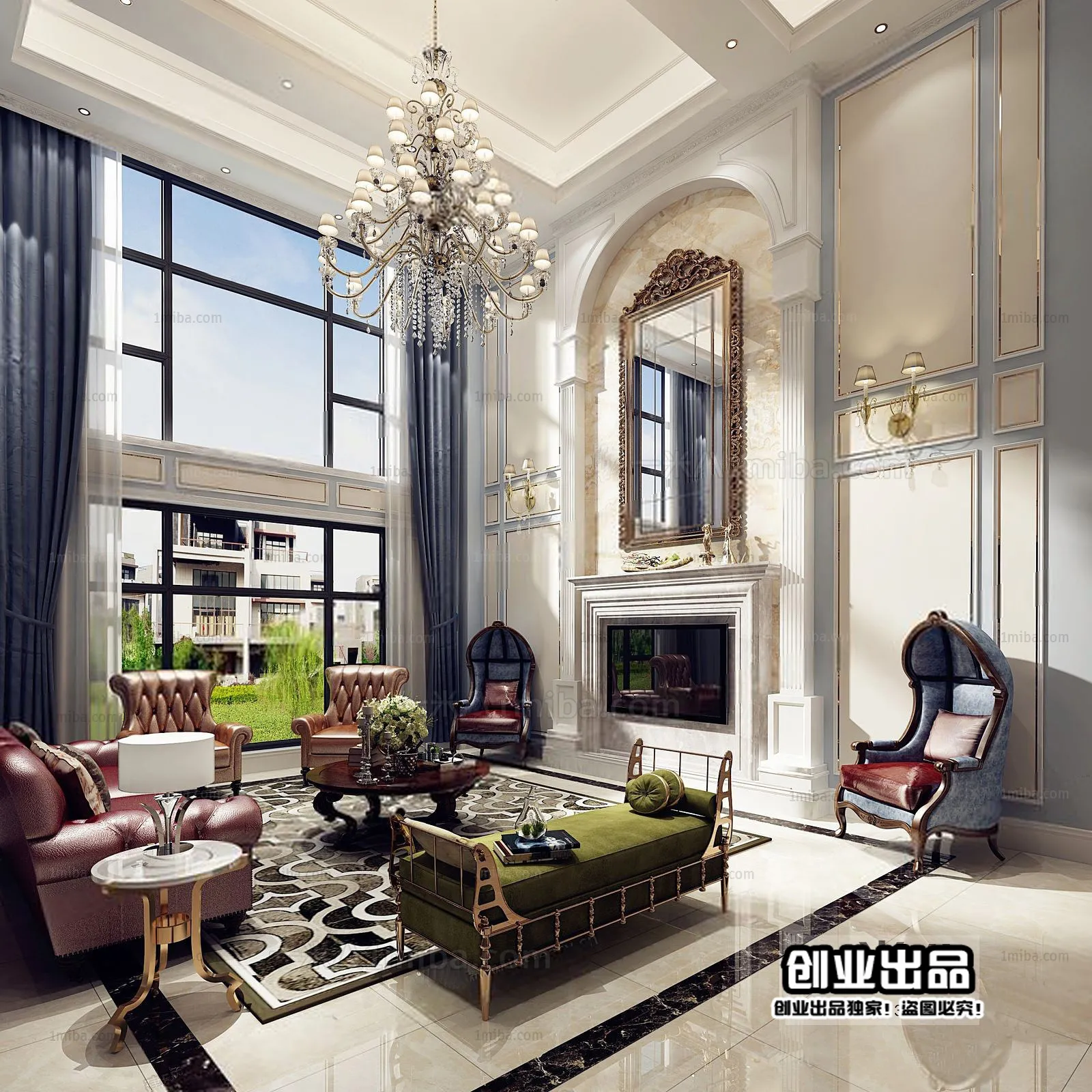 Living Room 3D Interior Scene – European Style – 039