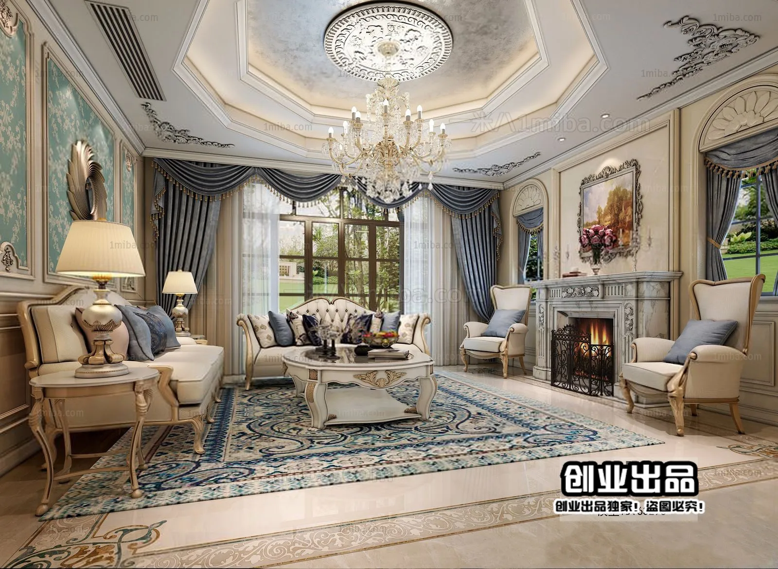 Living Room 3D Interior Scene – European Style – 041