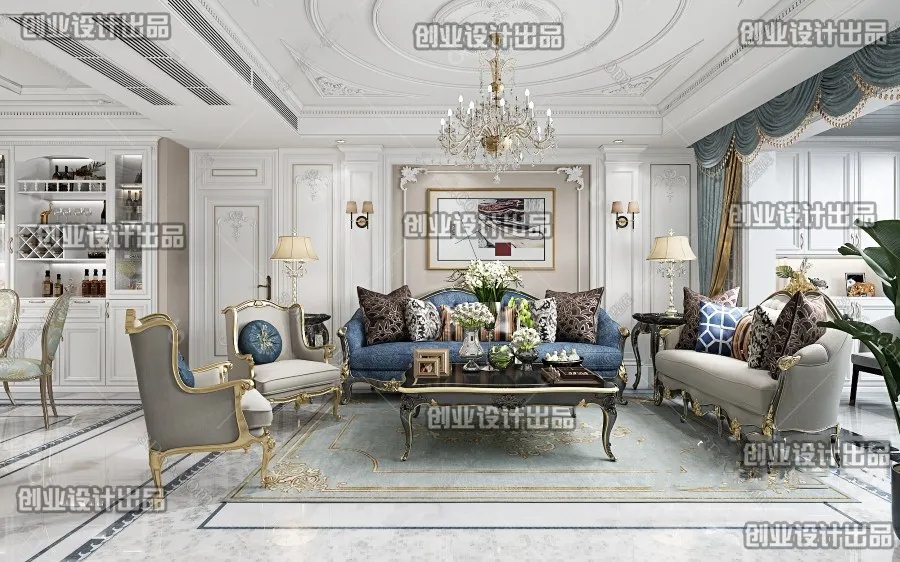 Living Room 3D Interior Scene – European Style – 043