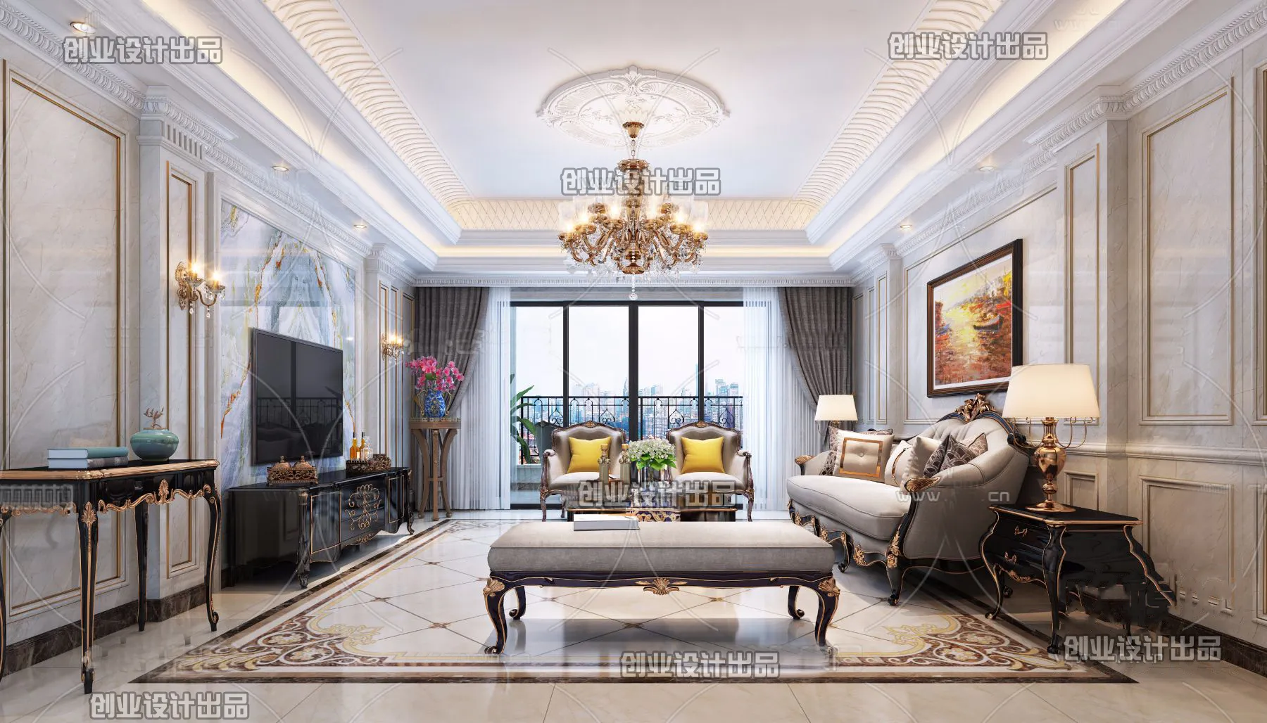 Living Room 3D Interior Scene – European Style – 044