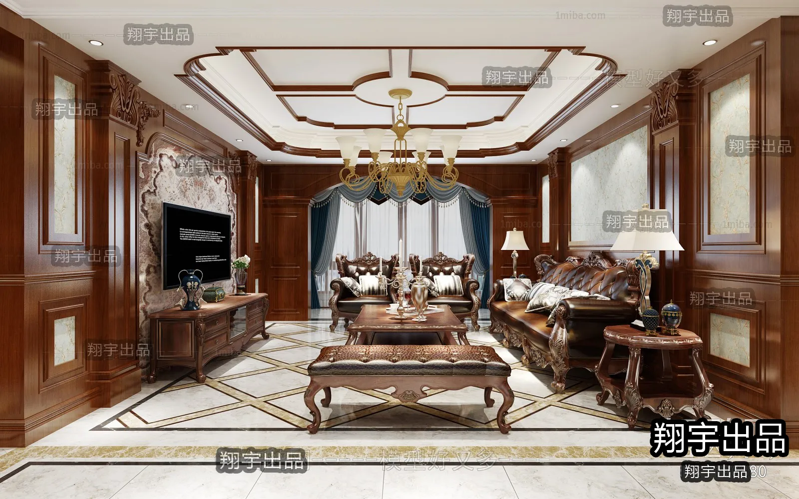 Living Room 3D Interior Scene – European Style – 045