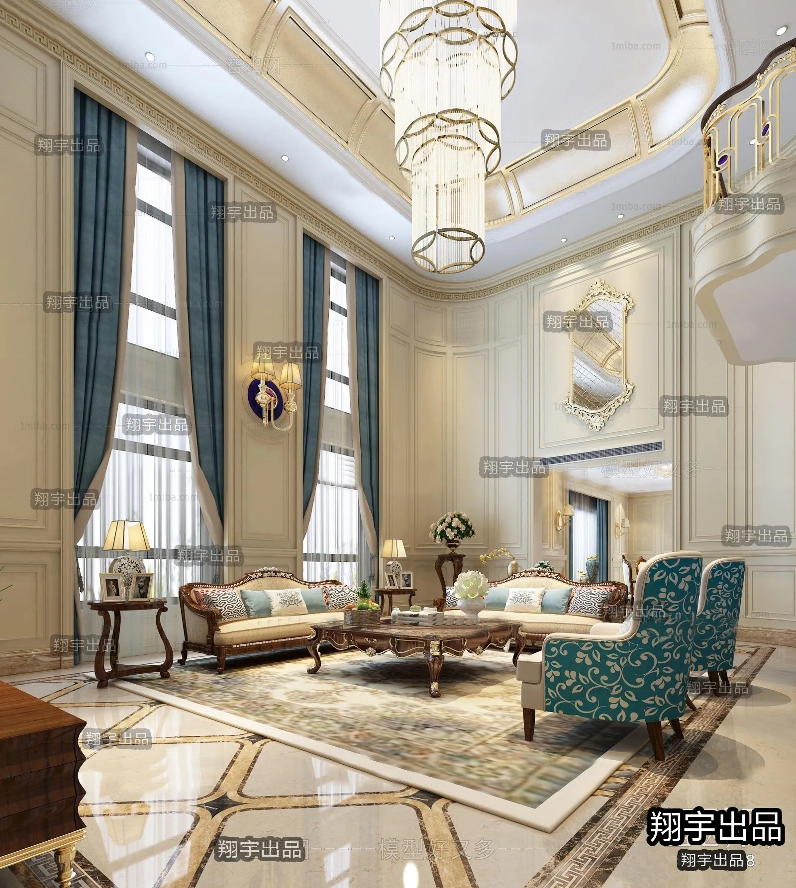 Living Room 3D Interior Scene – European Style – 051