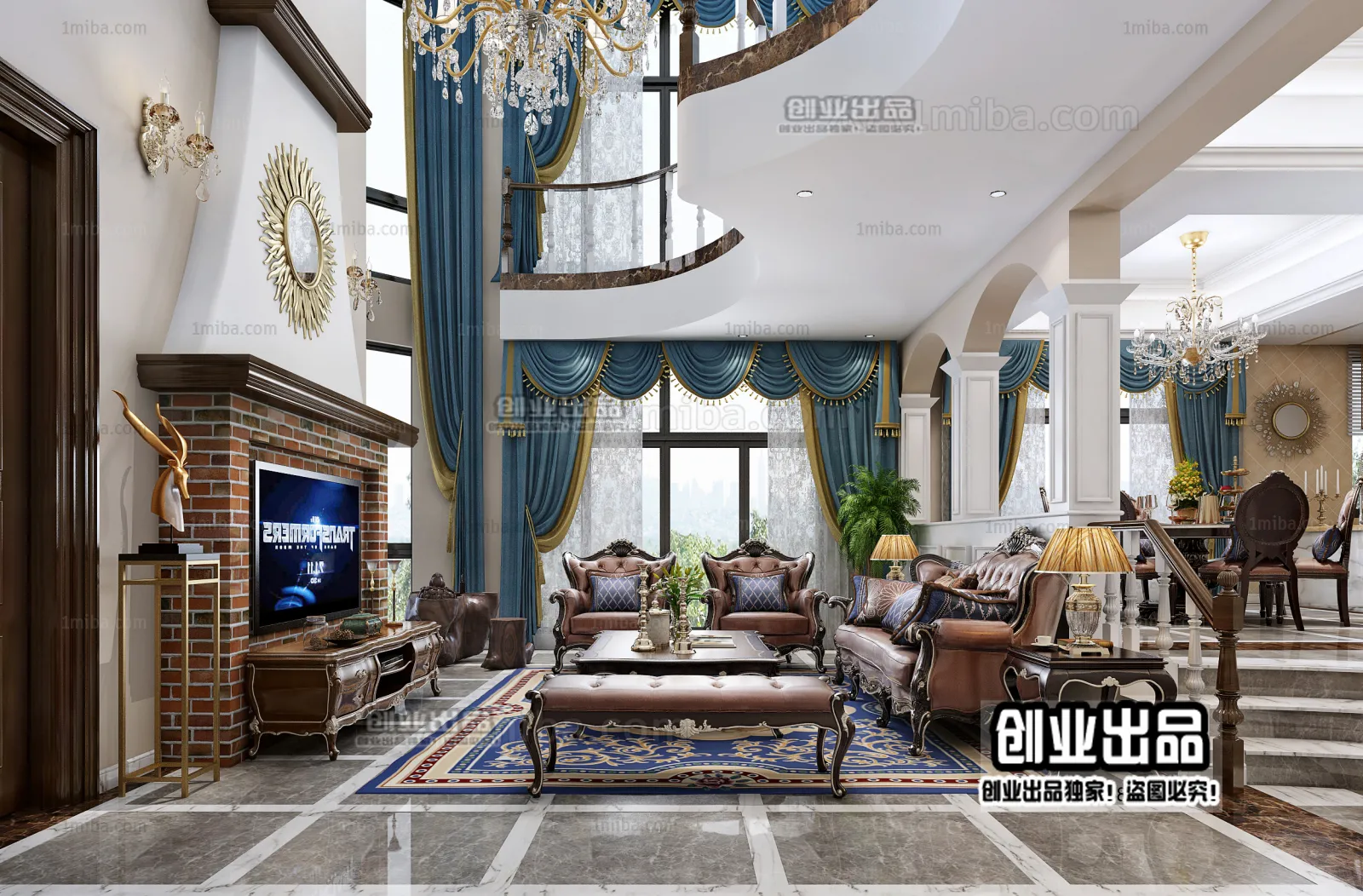 Living Room 3D Interior Scene – European Style – 059