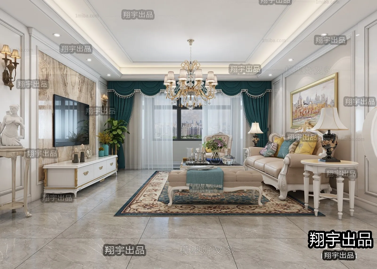 Living Room 3D Interior Scene – European Style – 067