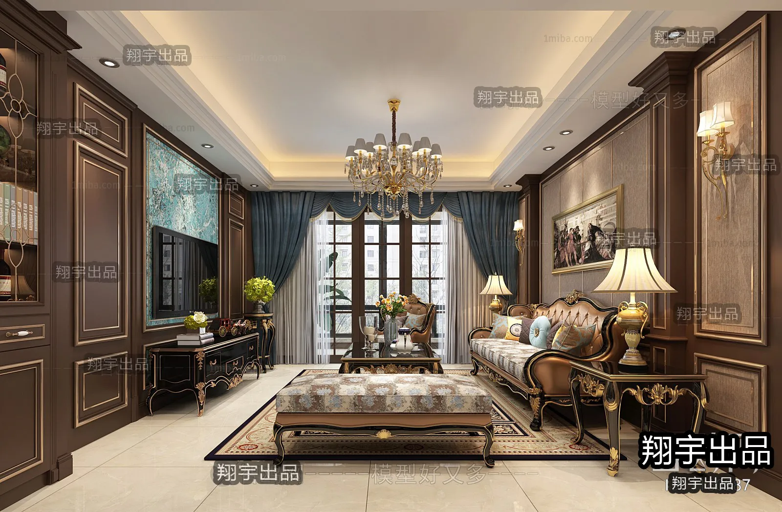 Living Room 3D Interior Scene – European Style – 069