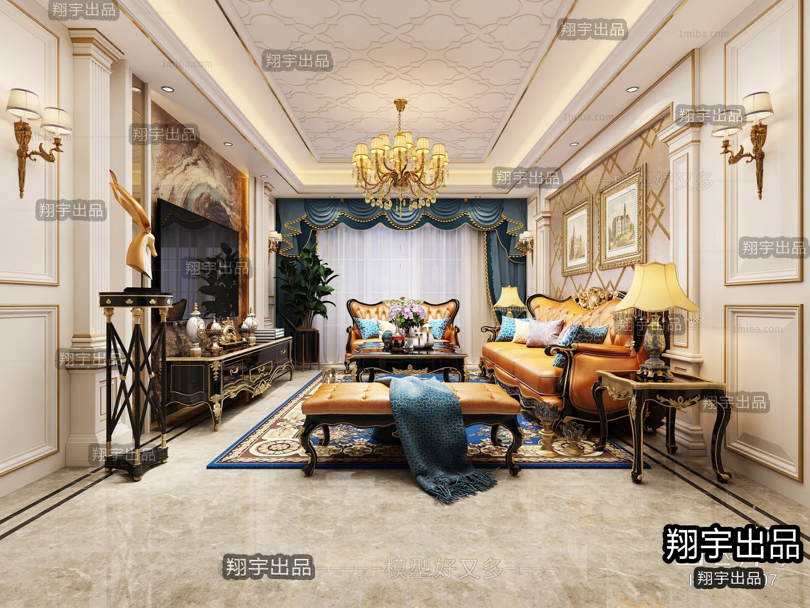 Living Room 3D Interior Scene – European Style – 070