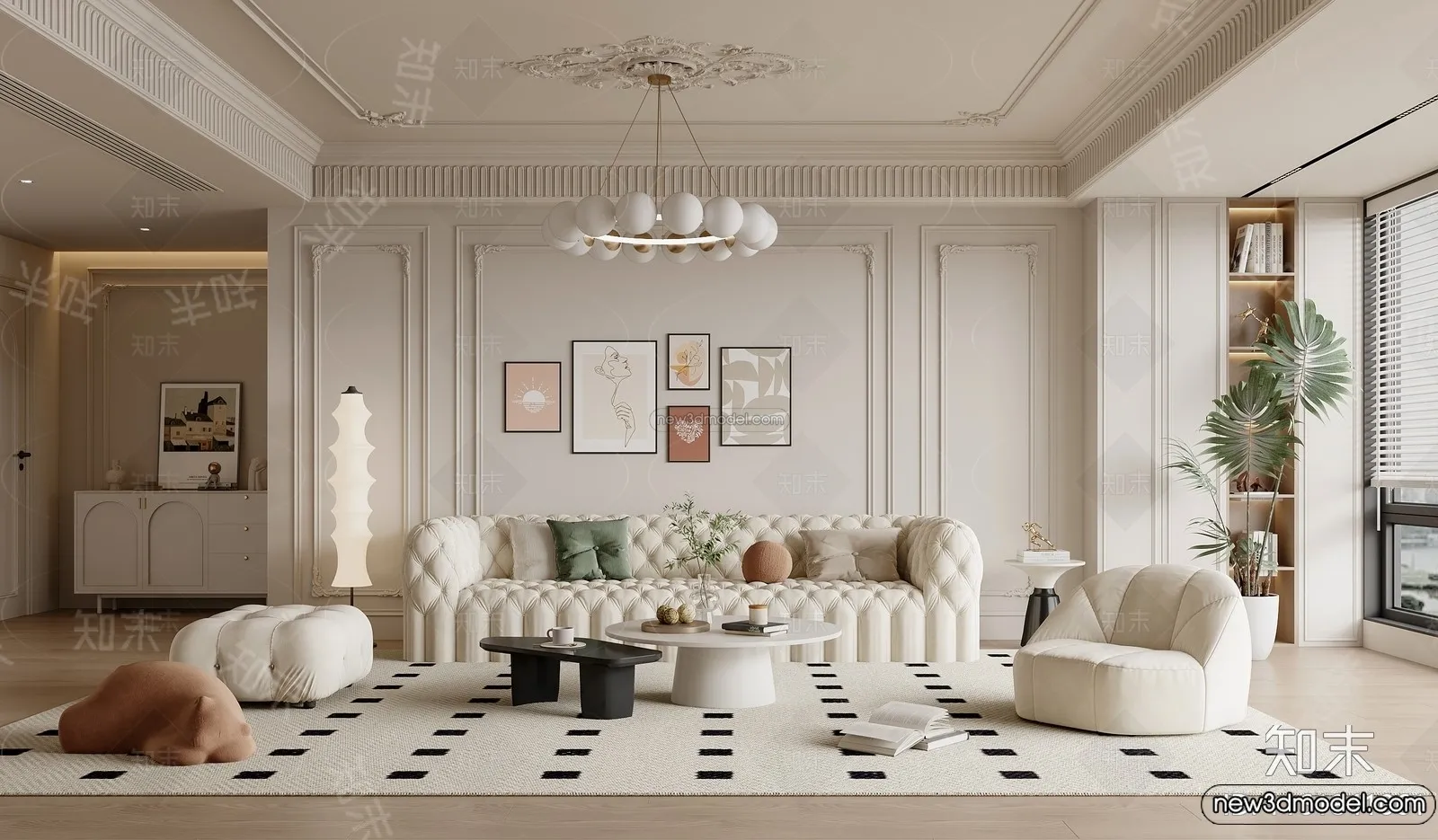 Living Room – 3D Interior Scene – French Style – 007