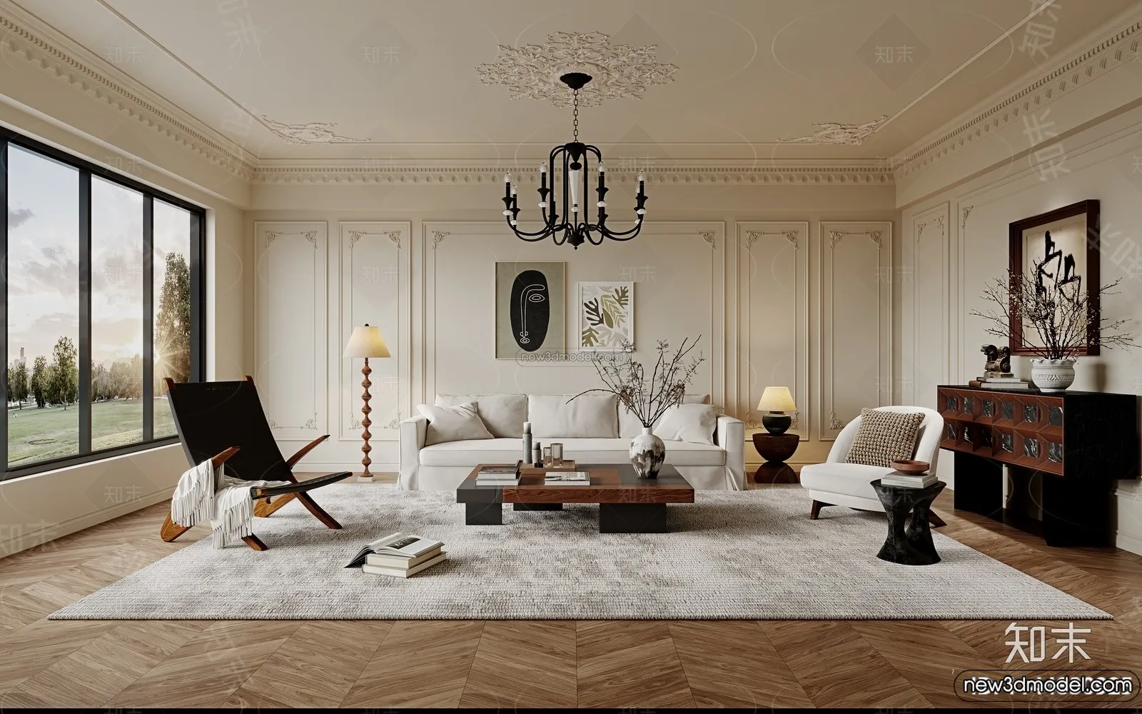 Living Room – 3D Interior Scene – French Style – 042