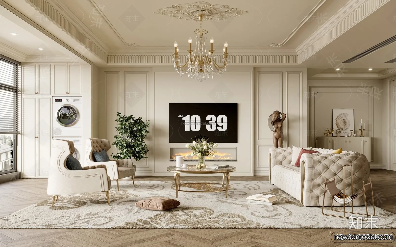 Living Room – 3D Interior Scene – French Style – 045