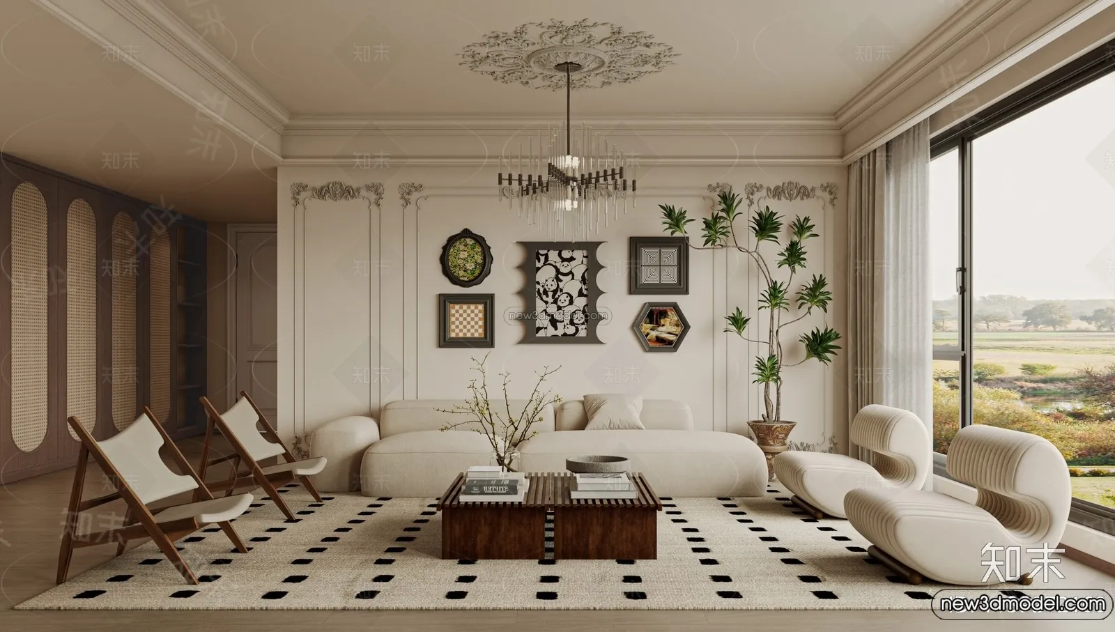 Living Room – 3D Interior Scene – French Style – 072