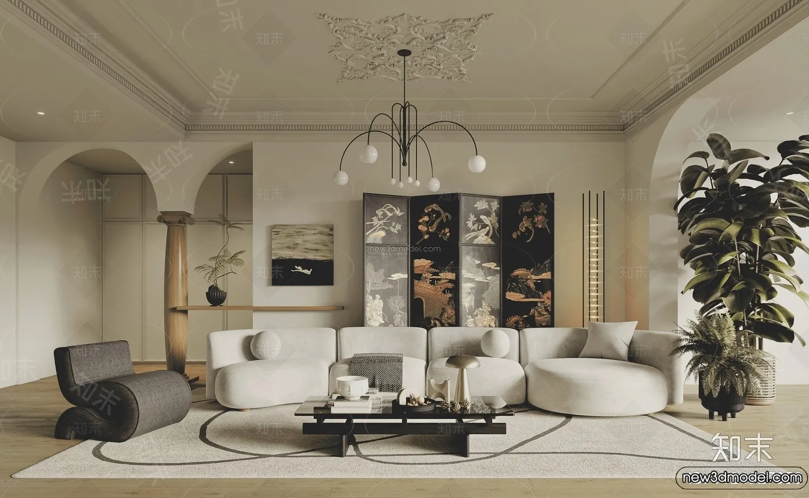 Living Room – 3D Interior Scene – French Style – 099