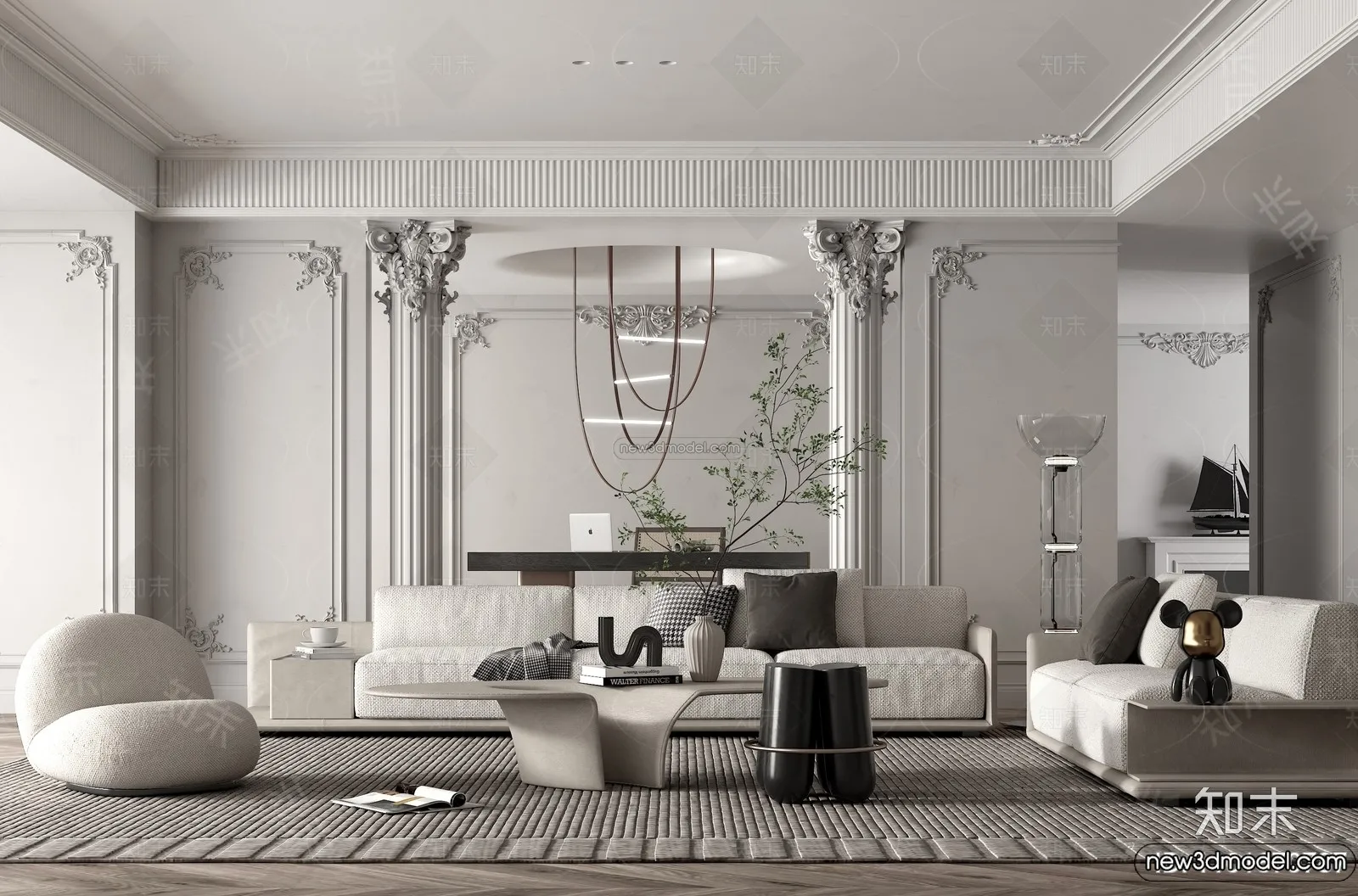 Living Room – 3D Interior Scene – French Style – 109