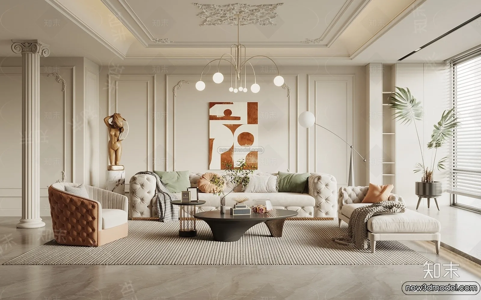 Living Room – 3D Interior Scene – French Style – 114