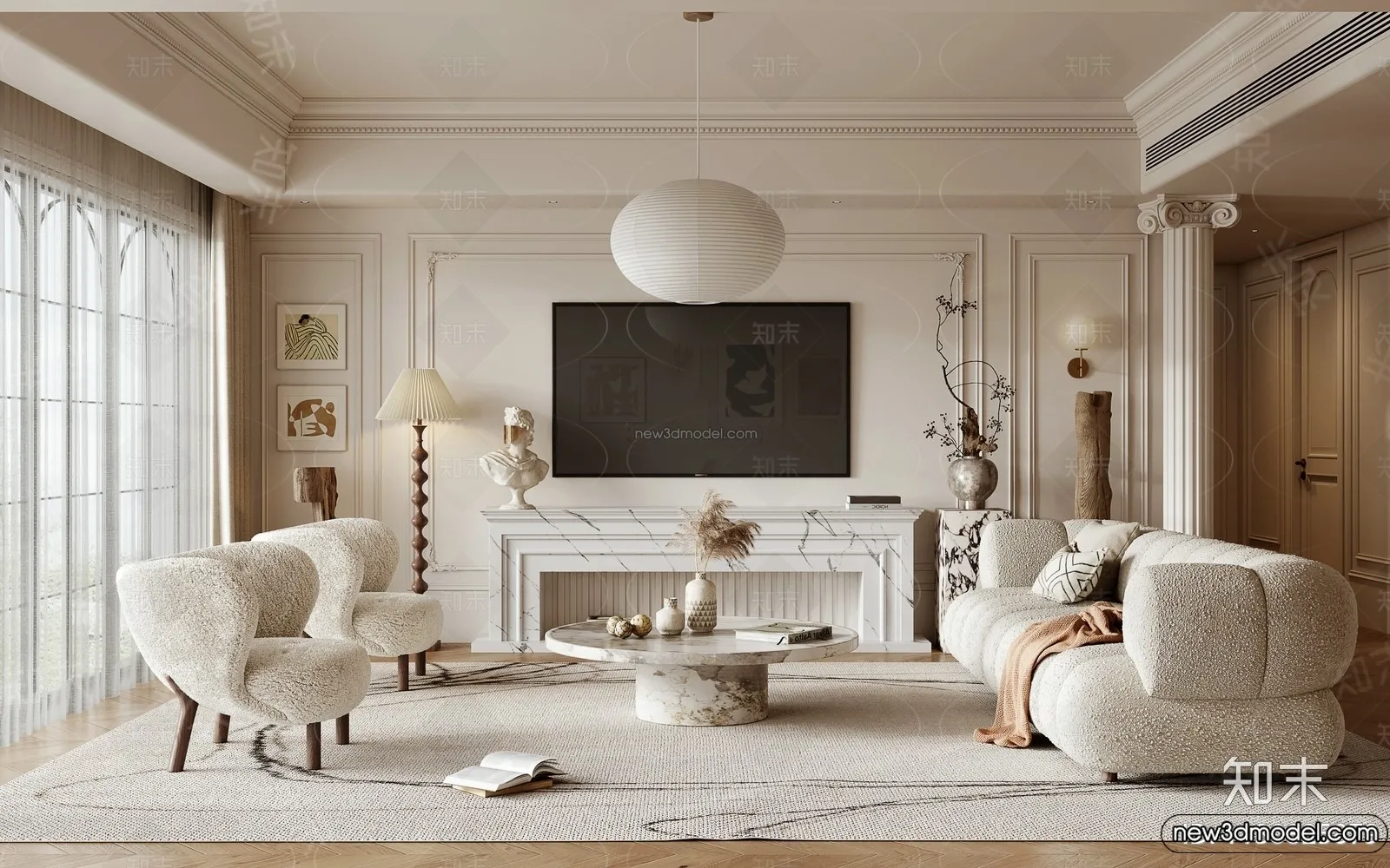 Living Room – 3D Interior Scene – French Style – 116