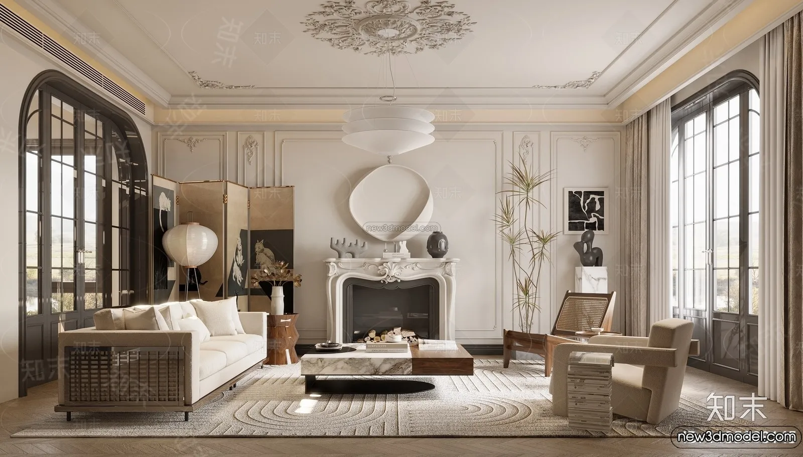 Living Room – 3D Interior Scene – French Style – 125